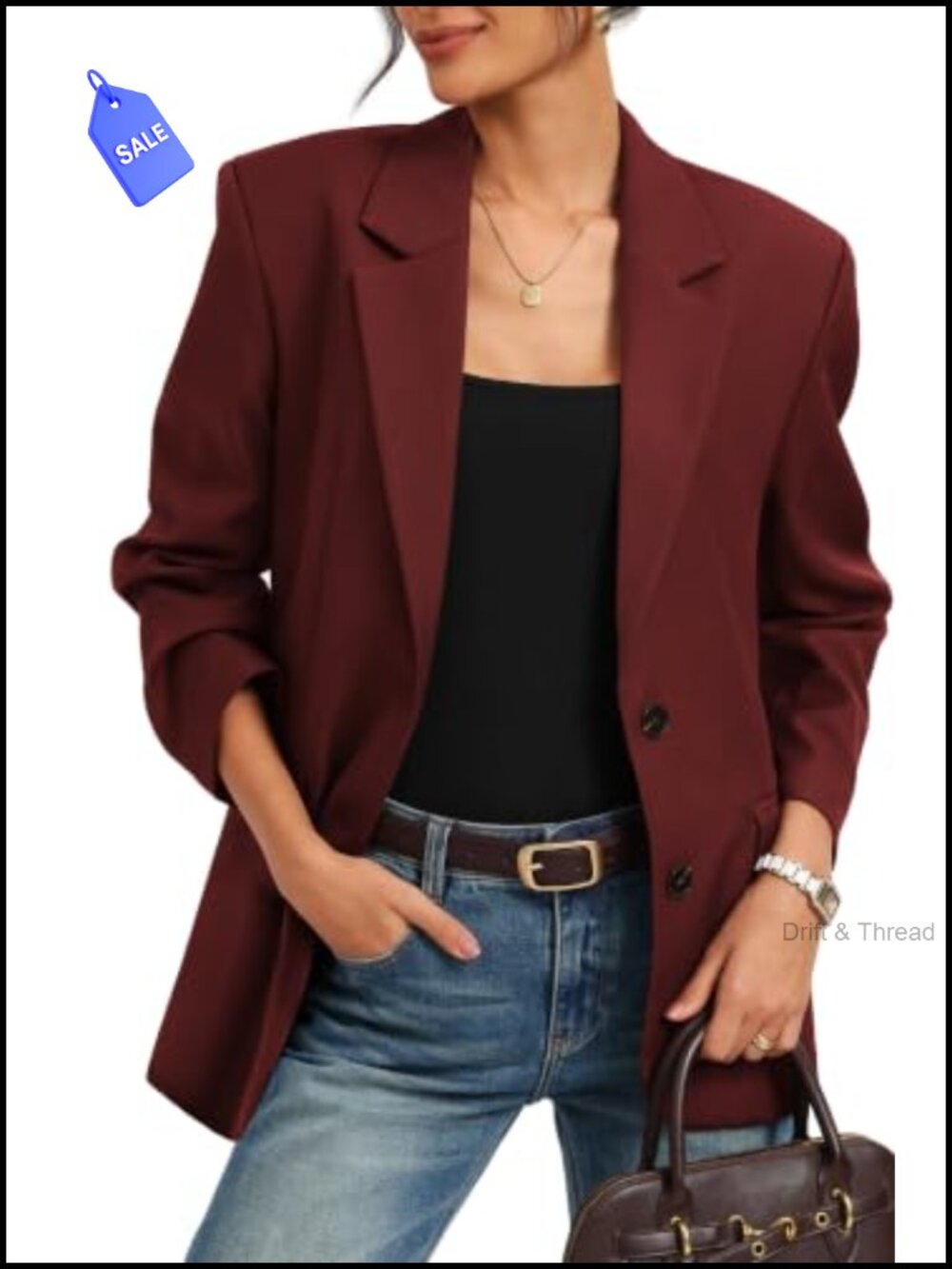 Relaxed Fit Twill Blazer Notched Lapel Business Casual Suit Jacket